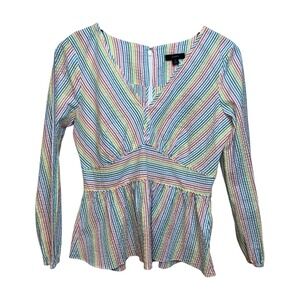 J.Crew Rainbow Seersucker Peplum Top‎ Size 2
